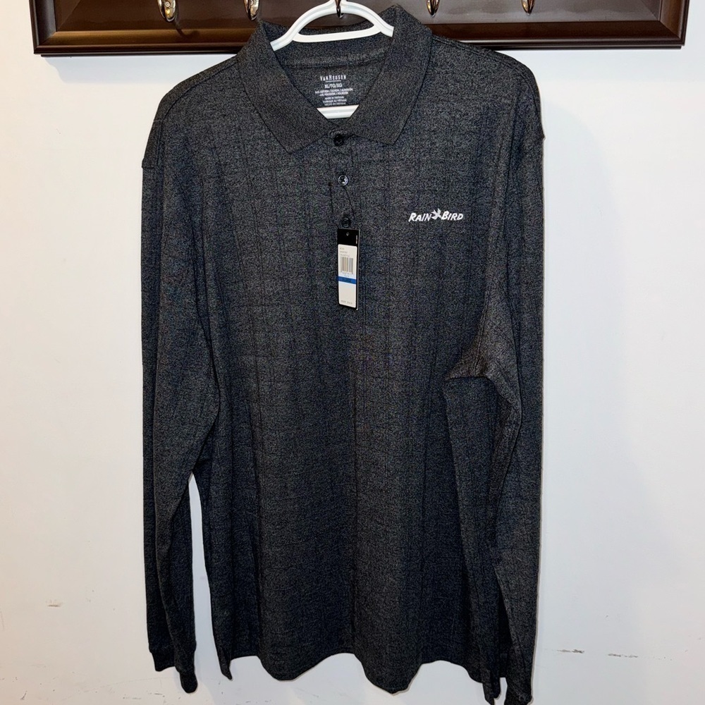 NWT Van Heusen Men’s Long Sleeve “Rain Bird” Polo Shirt Size XL